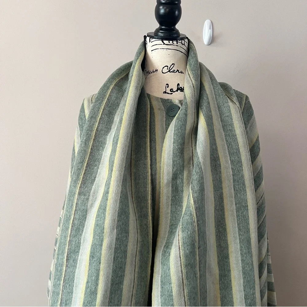 Jonathan Simkhai Striped Poncho in Green and Cream - Picture 4 of 13